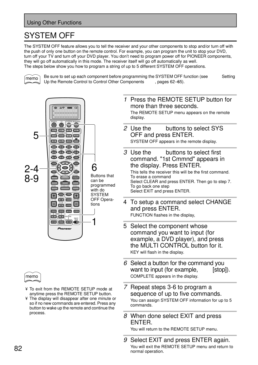 Pioneer VSX-45TX manual Press the Remote Setup button for More than three seconds 