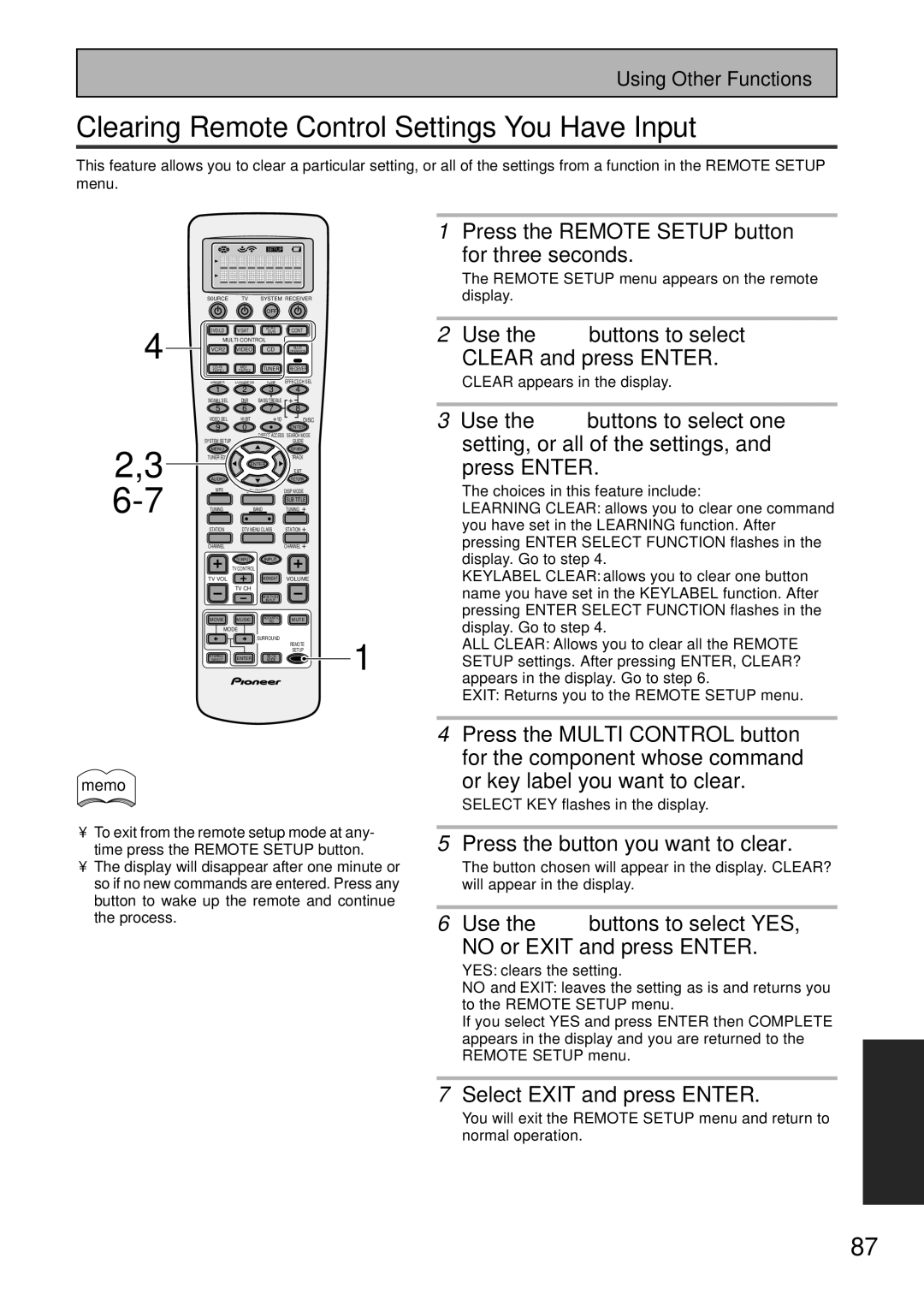 Pioneer VSX-45TX manual Clearing Remote Control Settings You Have Input 