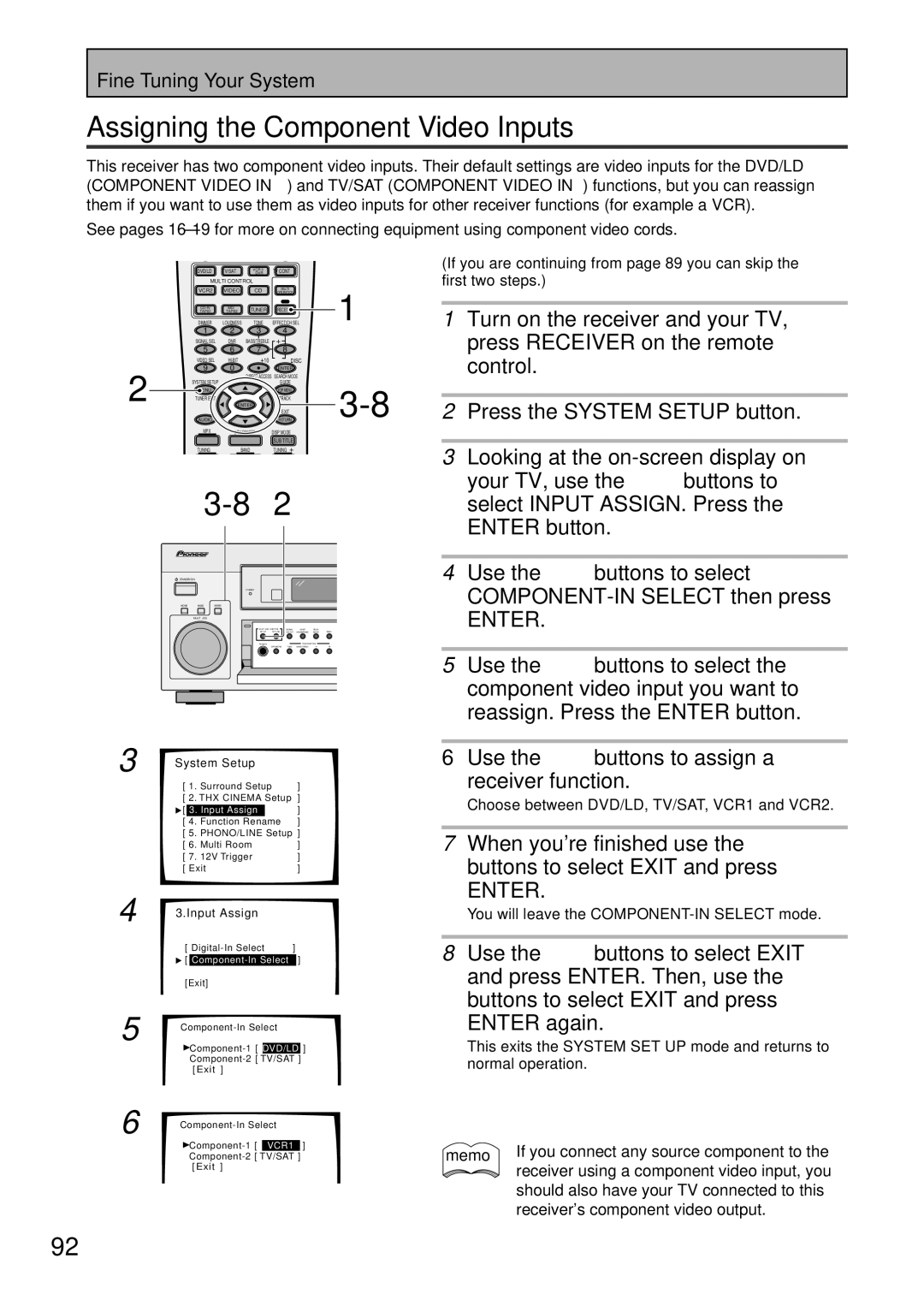 Pioneer VSX-45TX manual Assigning the Component Video Inputs, Use the 5∞ buttons to select COMPONENT-IN Select then press 