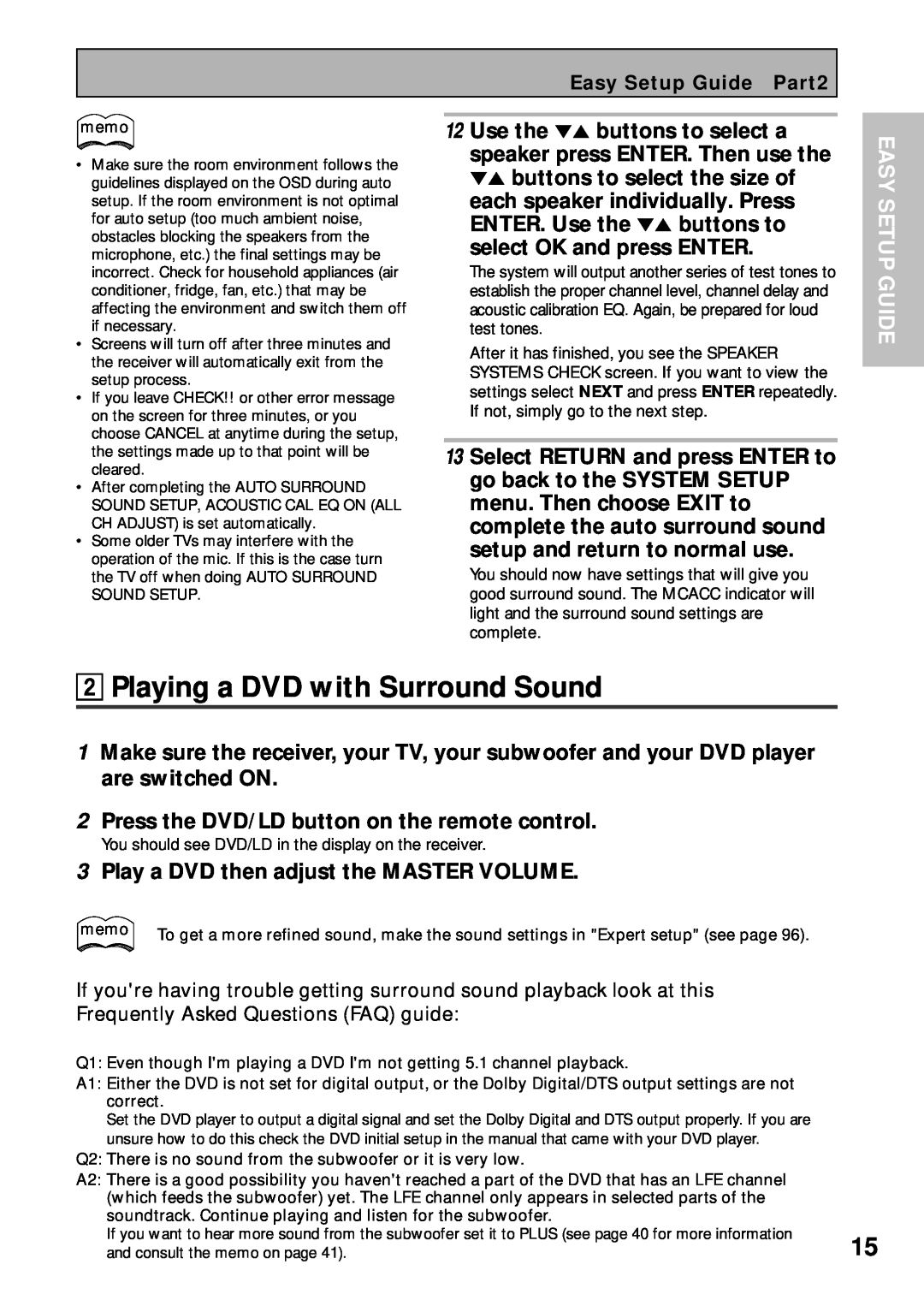 Pioneer VSX-45TX 2Playing a DVD with Surround Sound, 2Press the DVD/LD button on the remote control, Easy Setup Guide 