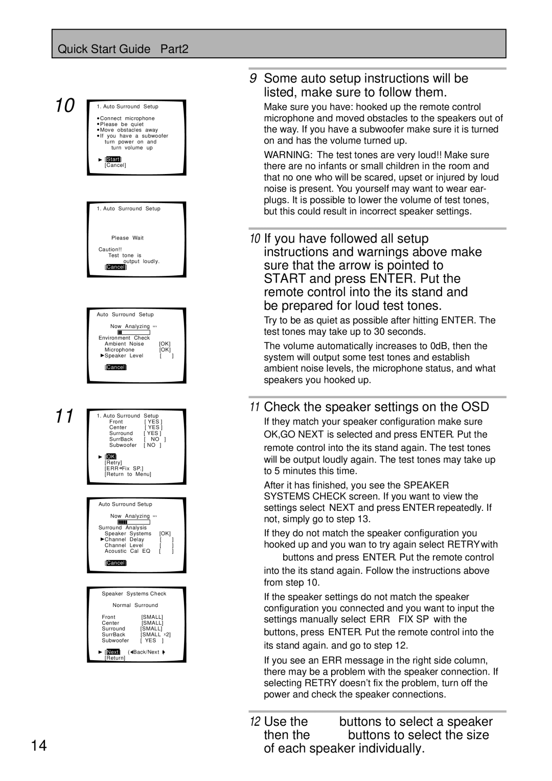 Pioneer VSX-47TX manual Check the speaker settings on the OSD, Quick Start Guide Part2 