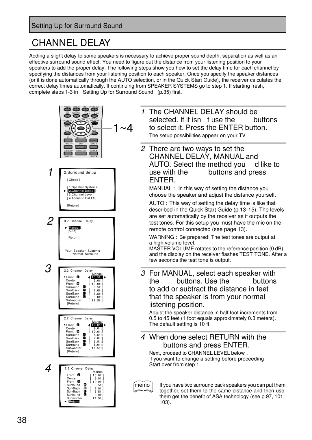 Pioneer VSX-47TX manual Channel Delay should be 