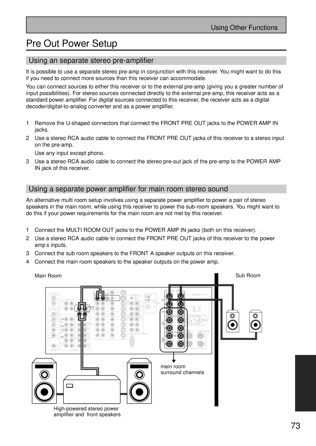 Pioneer VSX-47TX manual Pre Out Power Setup, Using an separate stereo pre-amplifier 