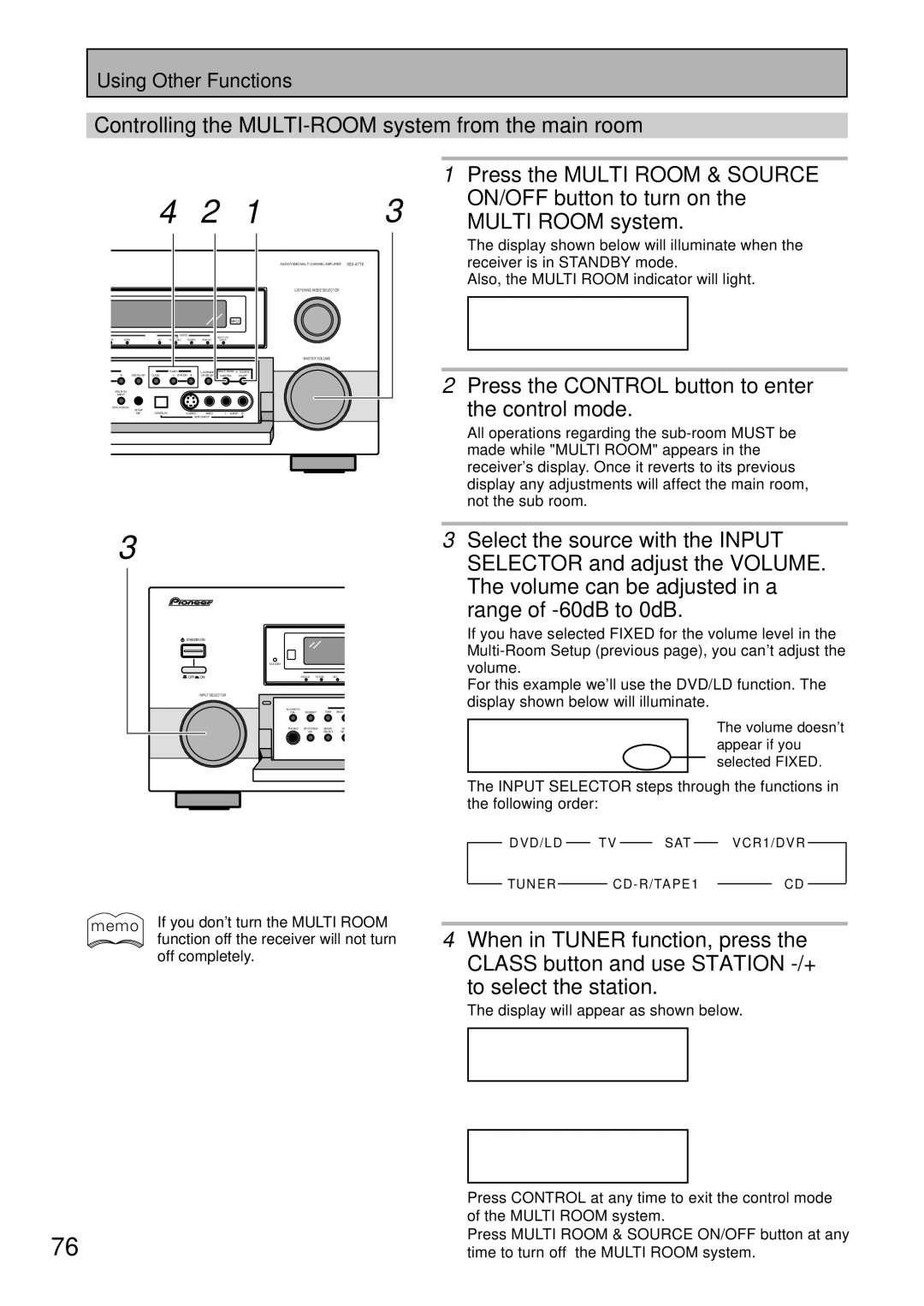 Pioneer VSX-47TX manual Press the Control button to enter, Control mode 