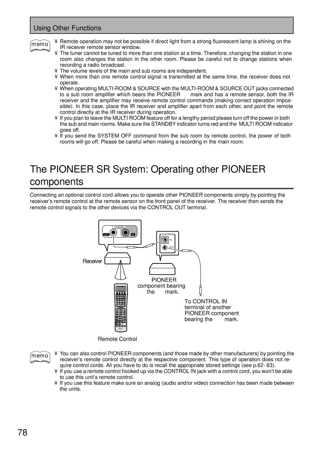 Pioneer VSX-47TX manual Pioneer SR System Operating other Pioneer components, IR receiver remote sensor window 