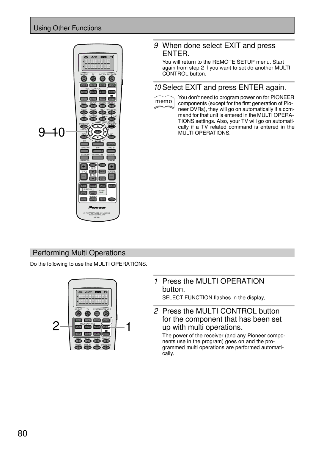 Pioneer VSX-47TX manual When done select Exit and press, Select Exit and press Enter again, Performing Multi Operations 