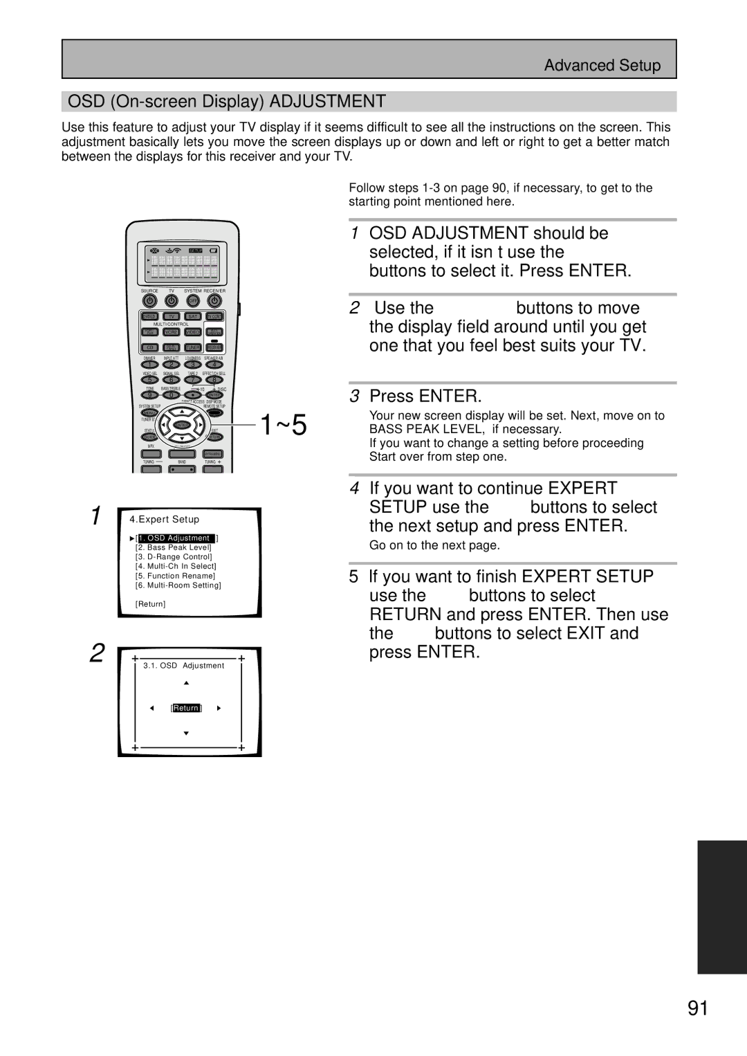 Pioneer VSX-47TX manual OSD On-screen Display Adjustment, Your new screen display will be set. Next, move on to 