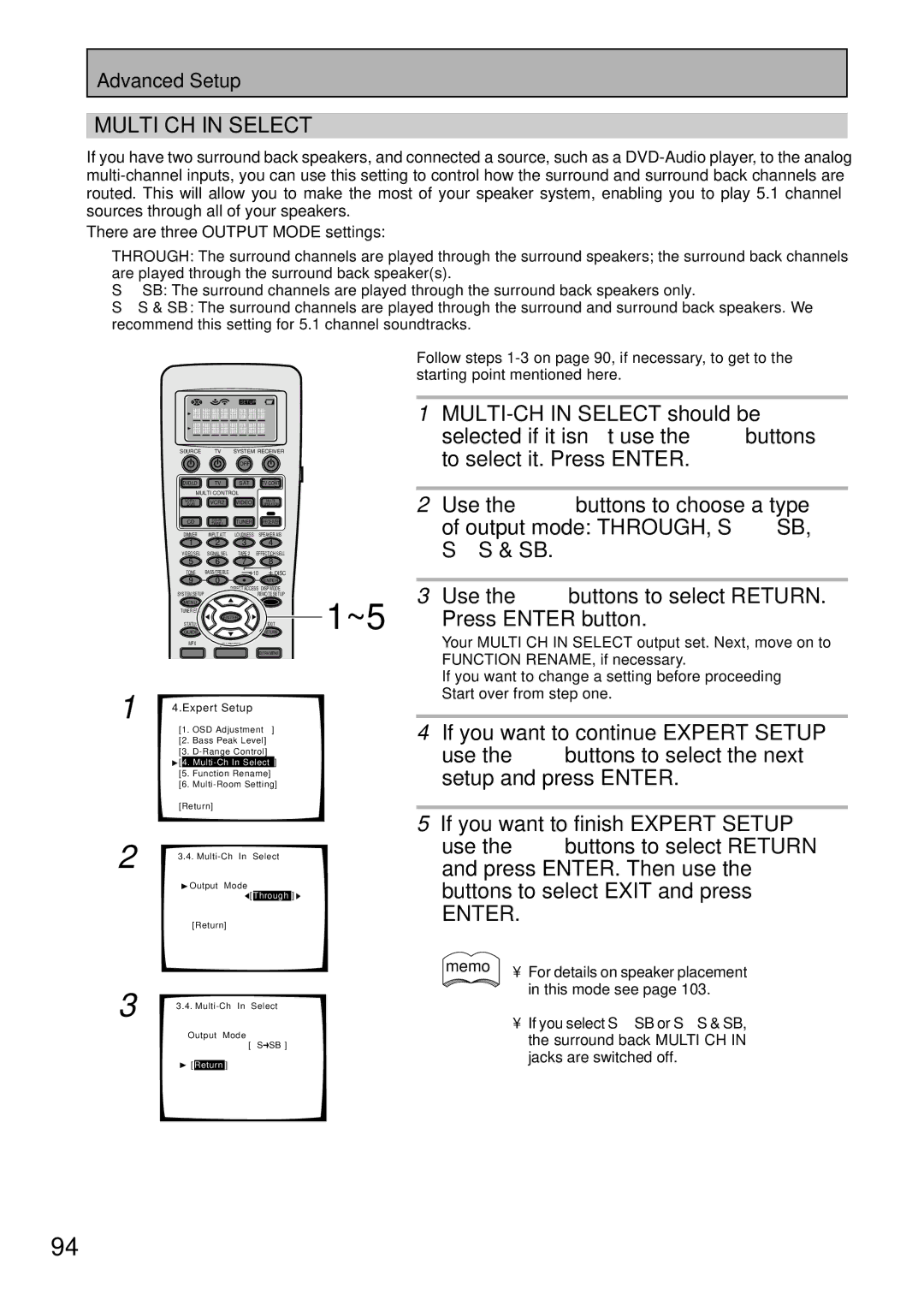 Pioneer VSX-47TX manual Use the 5∞ buttons to select Return, Press Enter button 