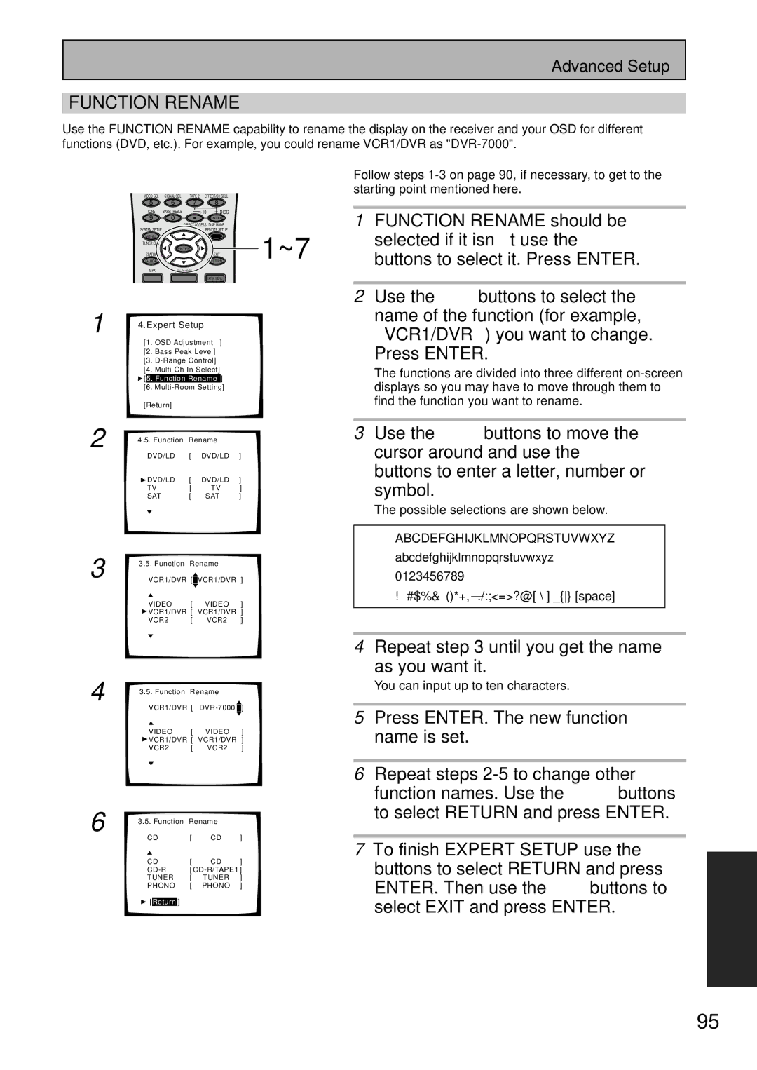 Pioneer VSX-47TX Function Rename should be, Selected if it isn’t use the 5∞, Buttons to select it. Press Enter, Symbol 