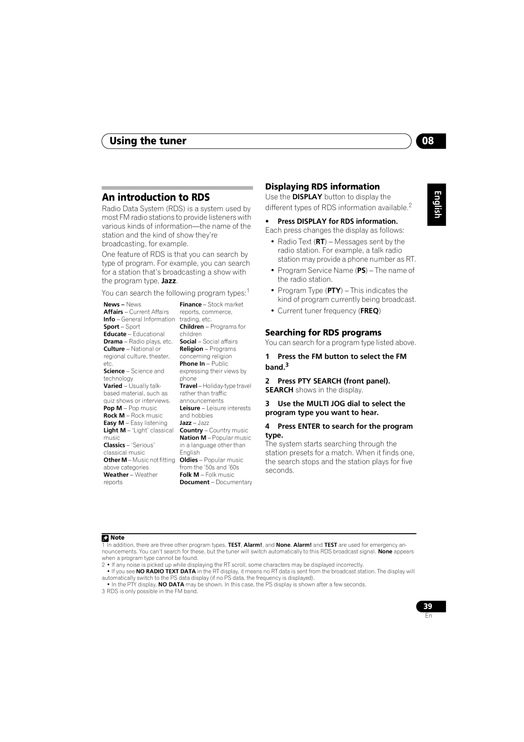 Pioneer VSX-516-K manual Using the tuner An introduction to RDS, Displaying RDS information, Searching for RDS programs 