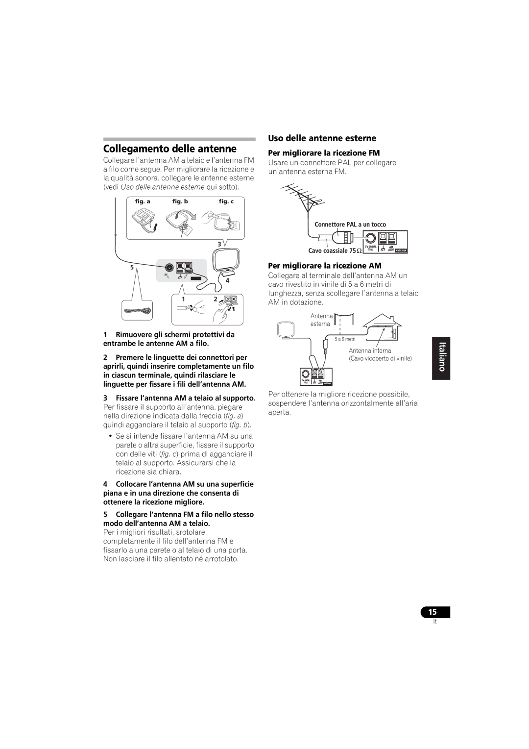 Pioneer VSX-516-S, VSX-516-K manual Collegamento delle antenne, Uso delle antenne esterne, Per migliorare la ricezione FM 