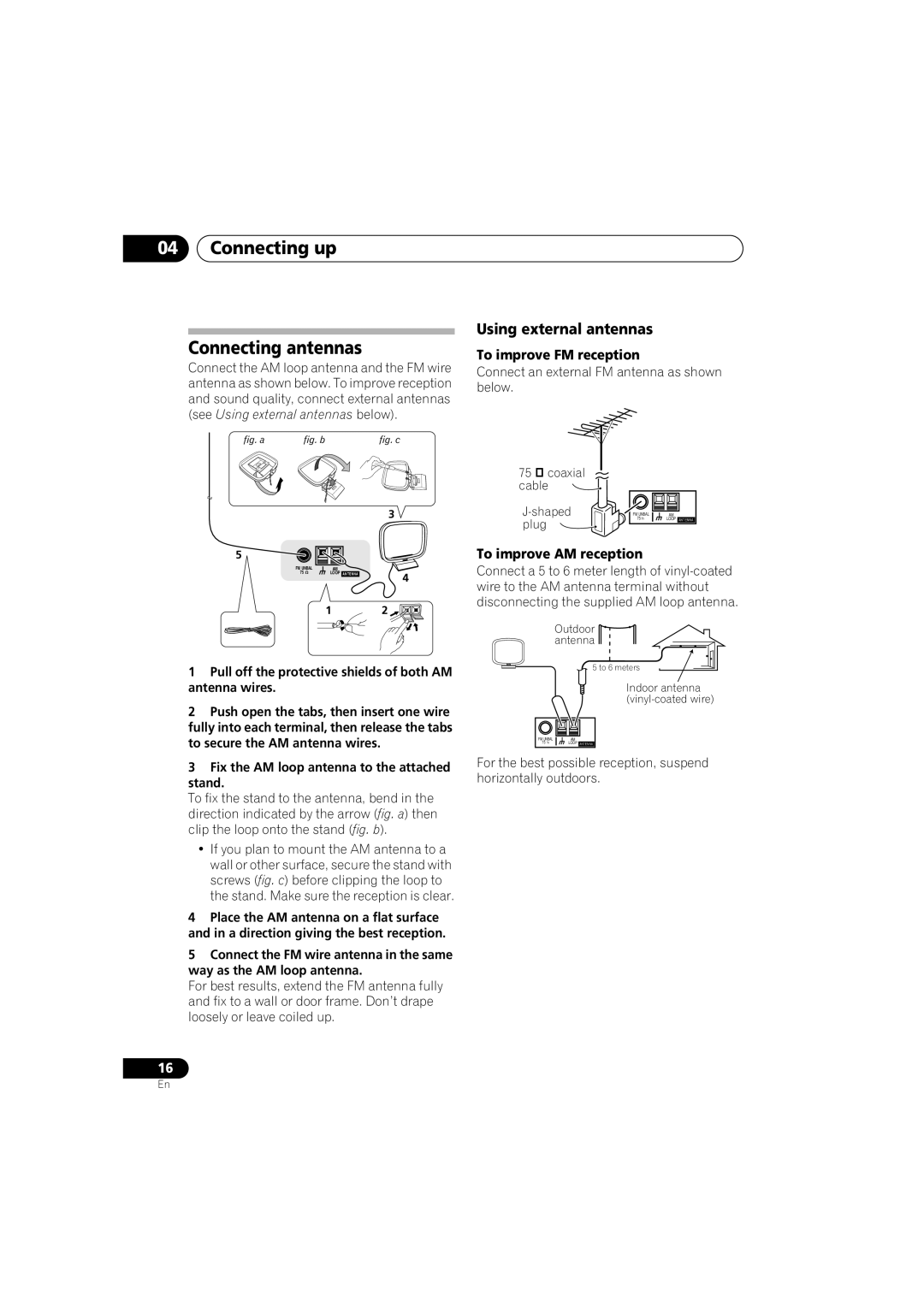 Pioneer VSX-516-S/-K operating instructions Connecting up Connecting antennas, Using external antennas, Shaped, Plug 