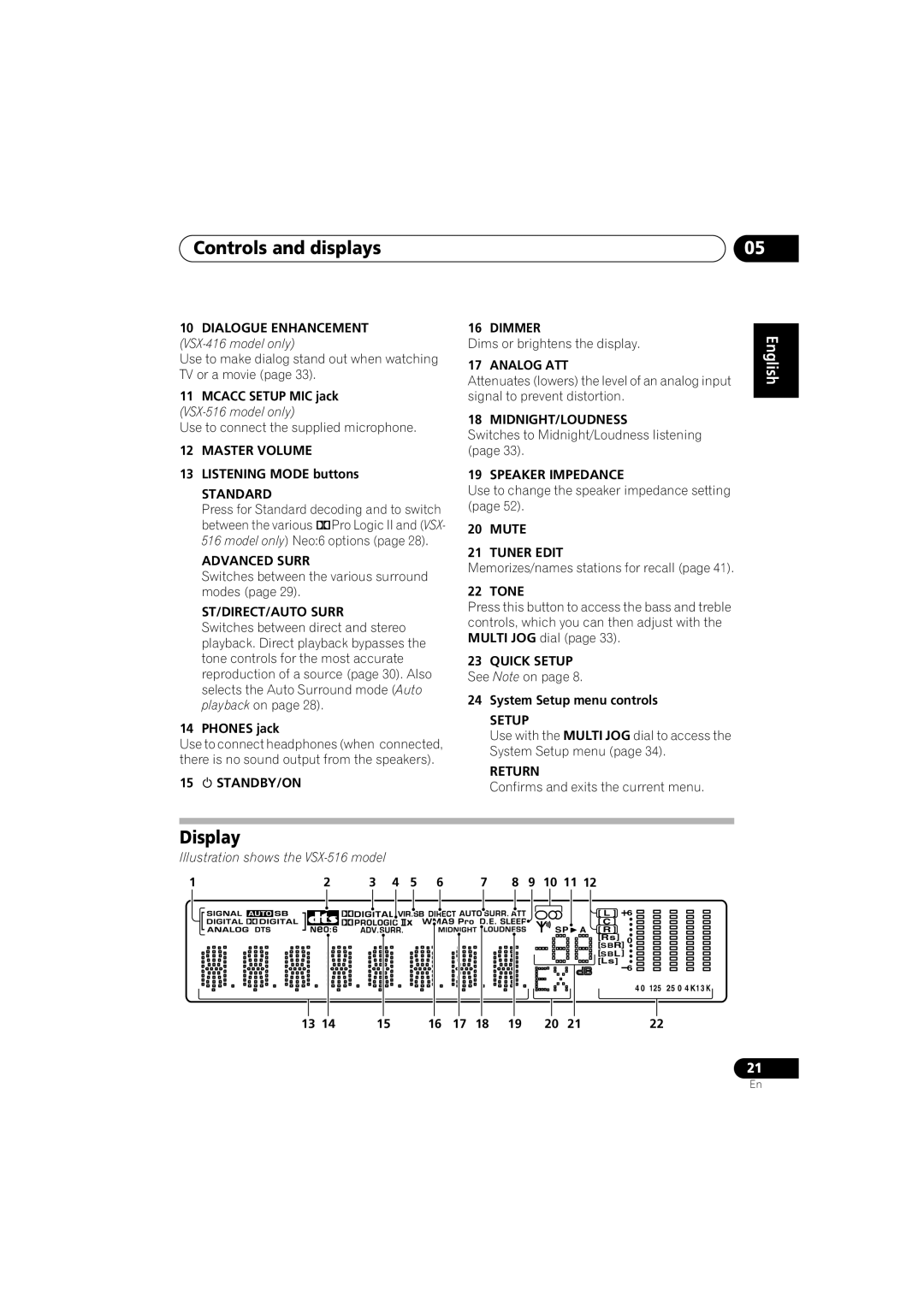 Pioneer VSX-516-S/-K operating instructions Controls and displays, Display 