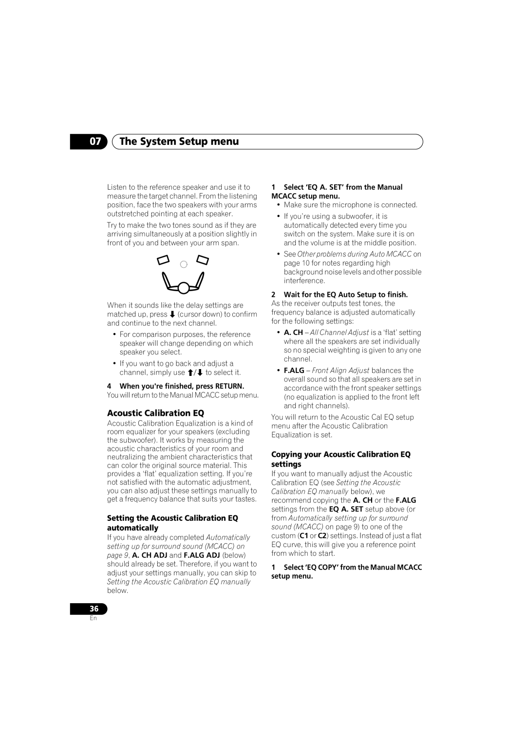 Pioneer VSX-516-S/-K operating instructions Acoustic Calibration EQ, Select ‘EQ A. SET’ from the Manual Mcacc setup menu 