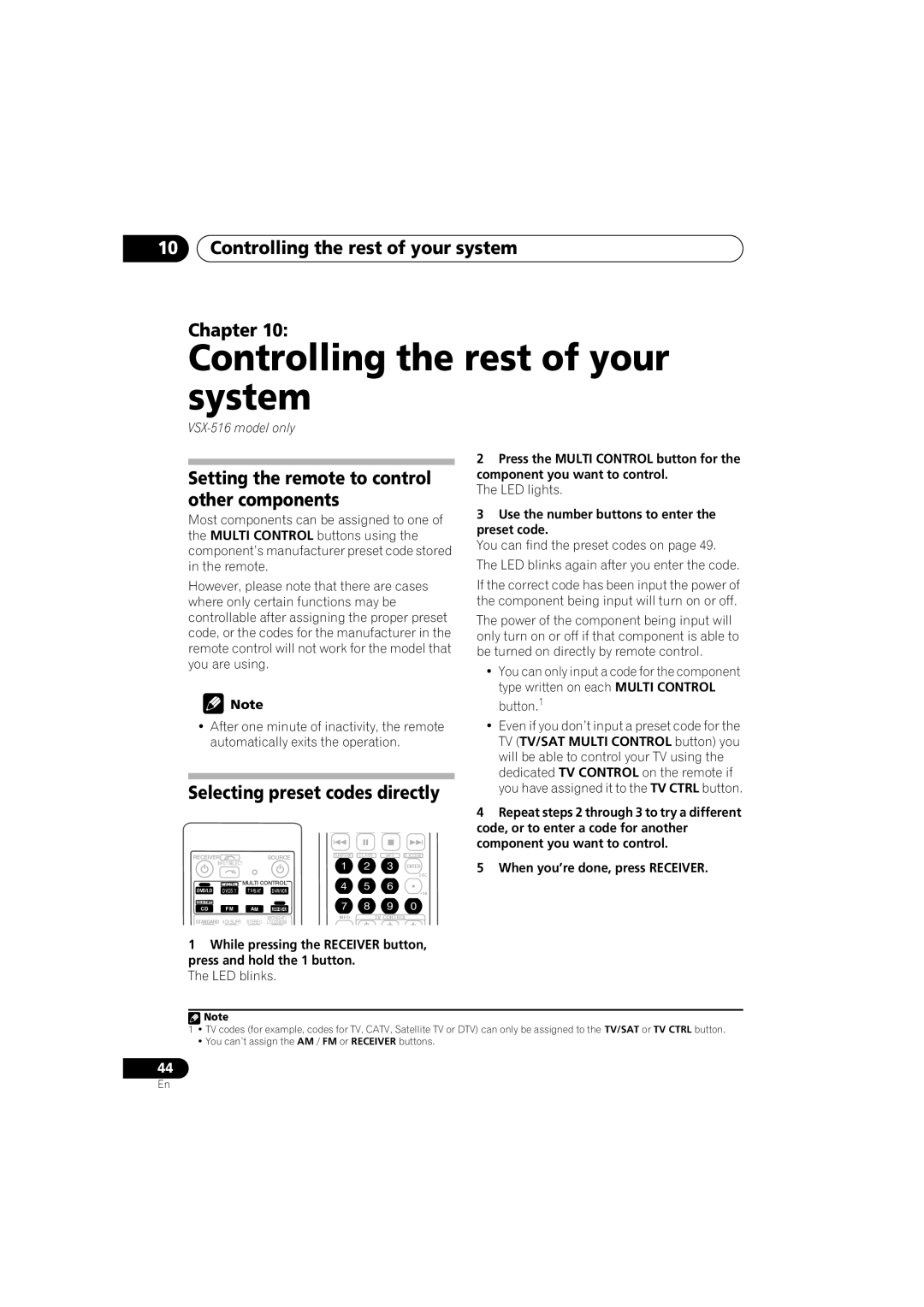 Pioneer VSX-516-S/-K Controlling the rest of your system Chapter, Setting the remote to control other components 