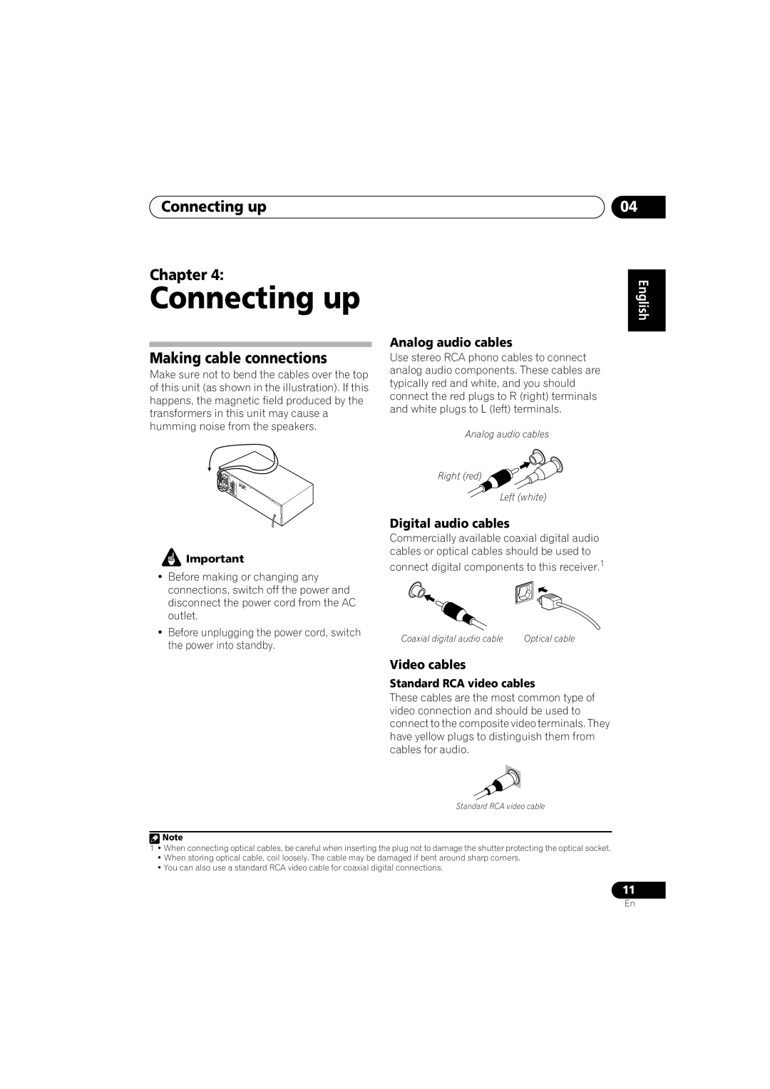 Pioneer VSX-516-S/-K operating instructions Connecting up Chapter, Making cable connections, English, Italiano, Español 