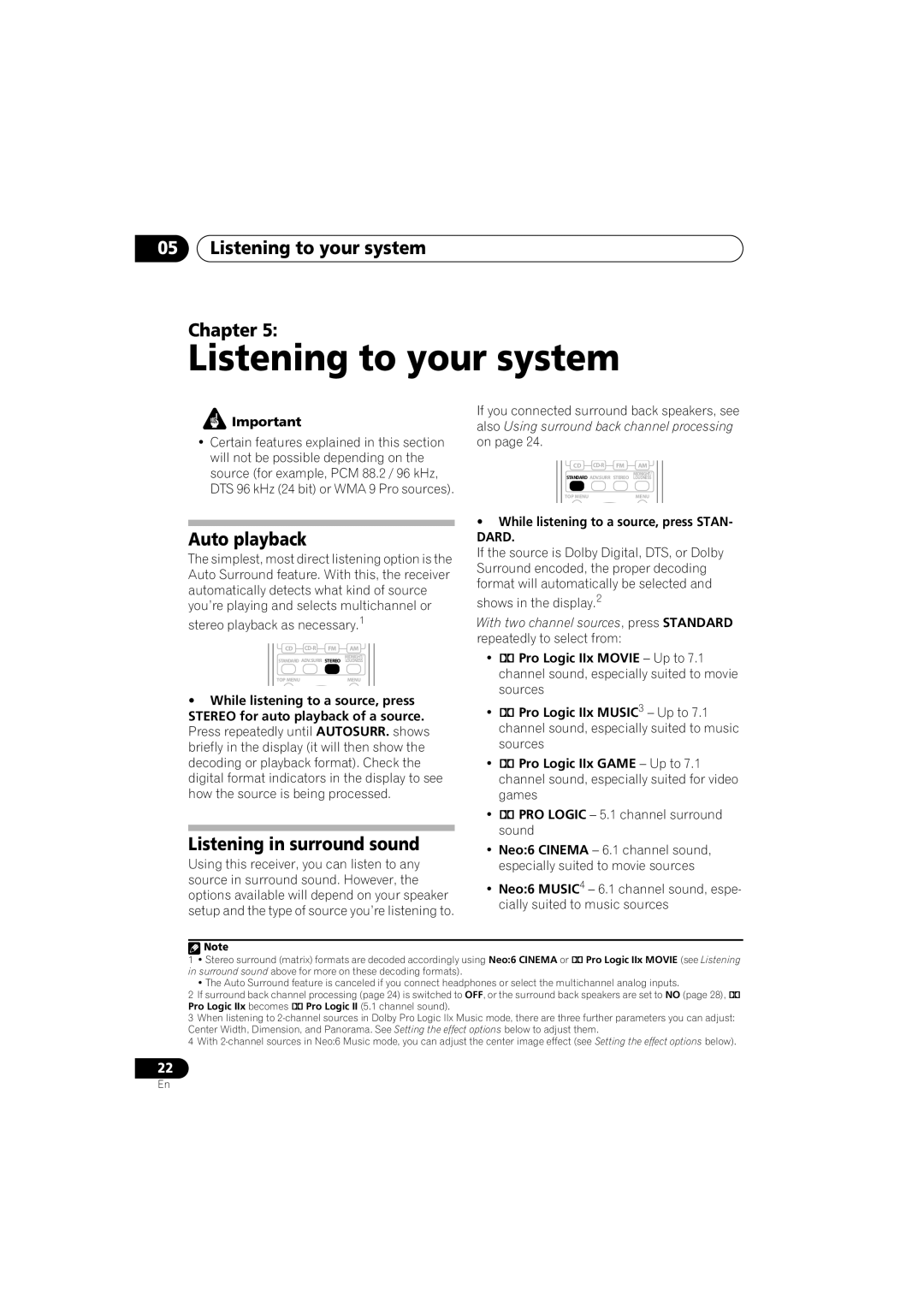 Pioneer VSX-516 operating instructions 05Listening to your system Chapter, Auto playback, Listening in surround sound 