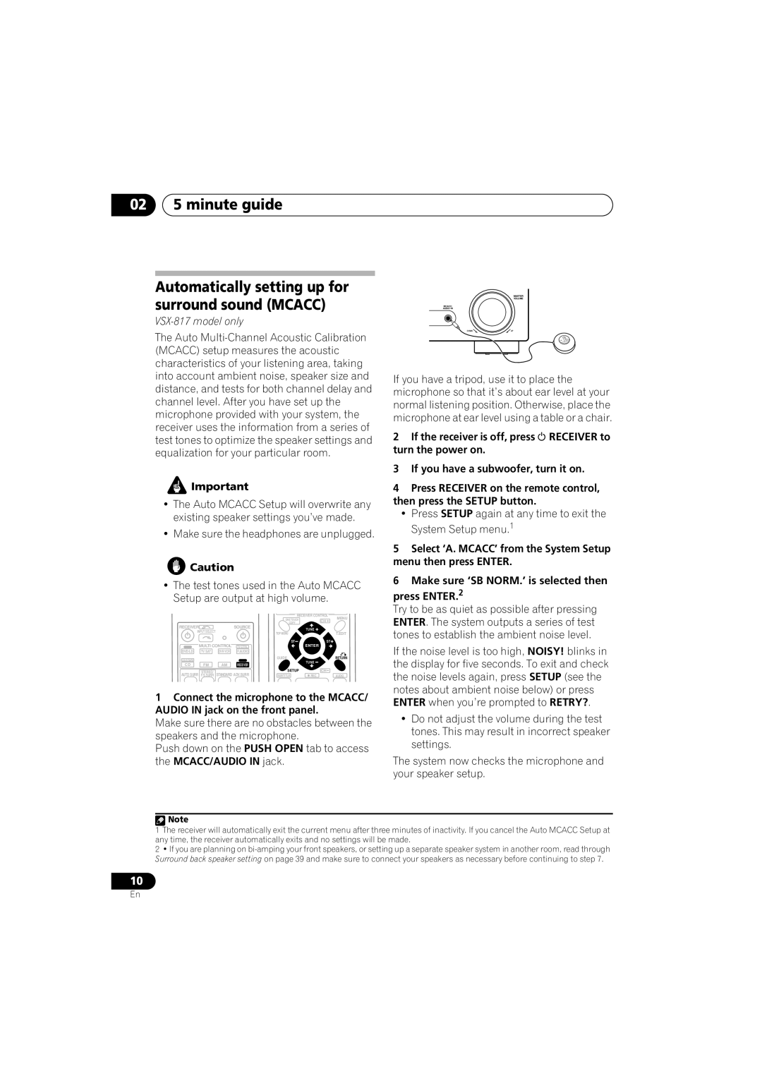 Pioneer VSX-517-S/-K manual 02 5 minute guide, Automatically setting up for surround sound Mcacc 