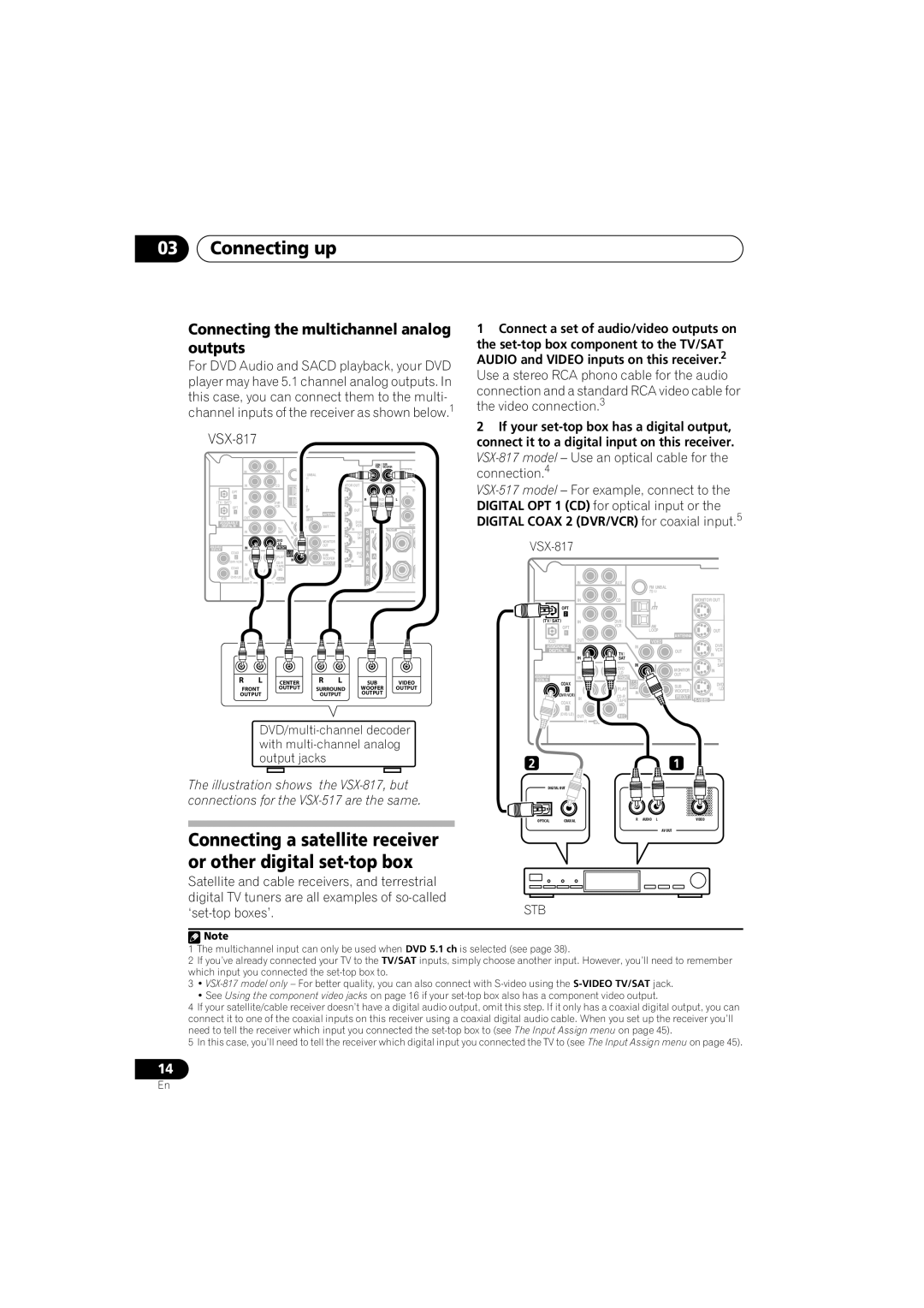 Pioneer VSX-517-S/-K Connecting up, Connecting the multichannel analog outputs, Connect a set of audio/video outputs on 