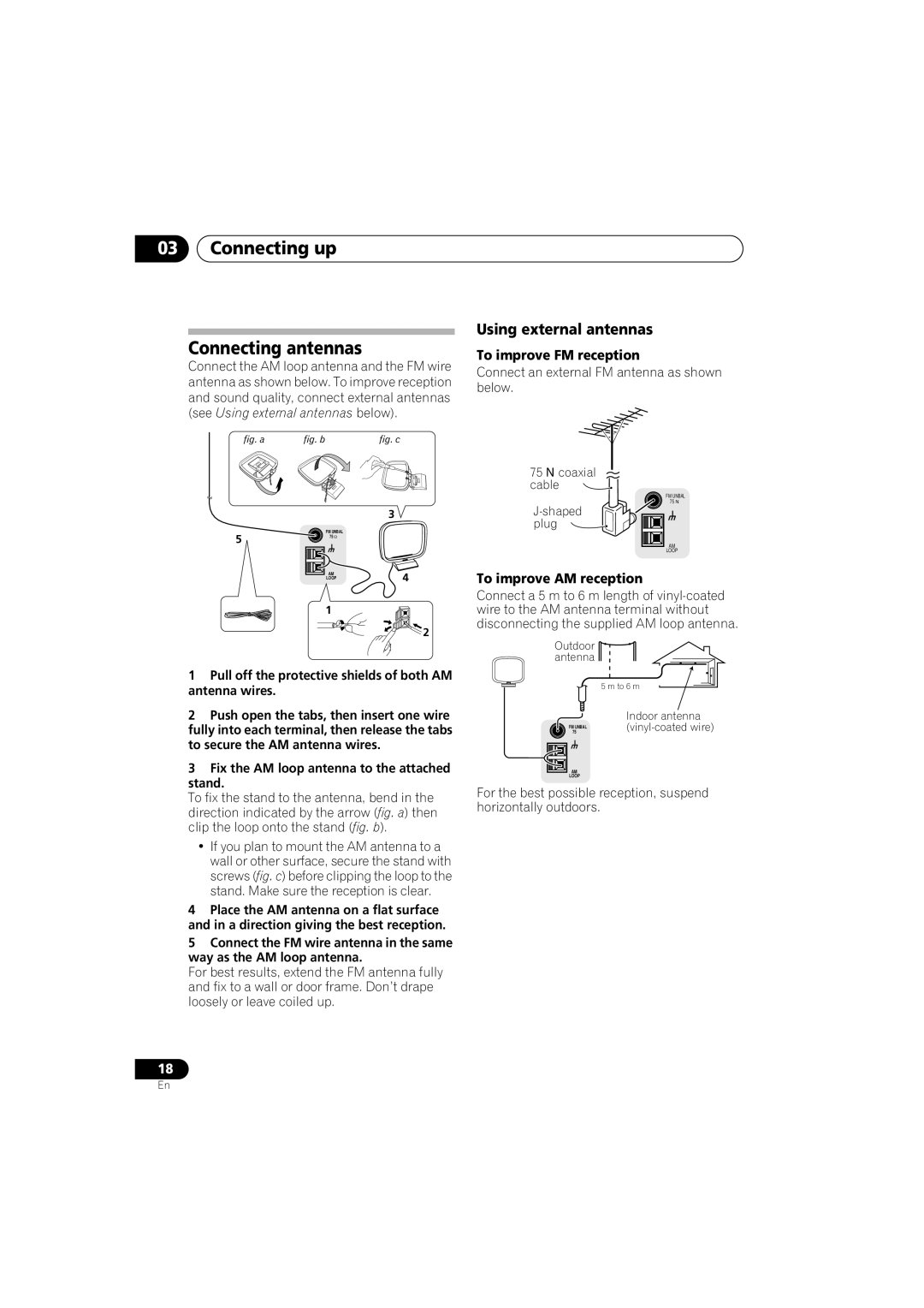 Pioneer VSX-517-S/-K Connecting up Connecting antennas, Using external antennas, To improve FM reception, Shaped plug 