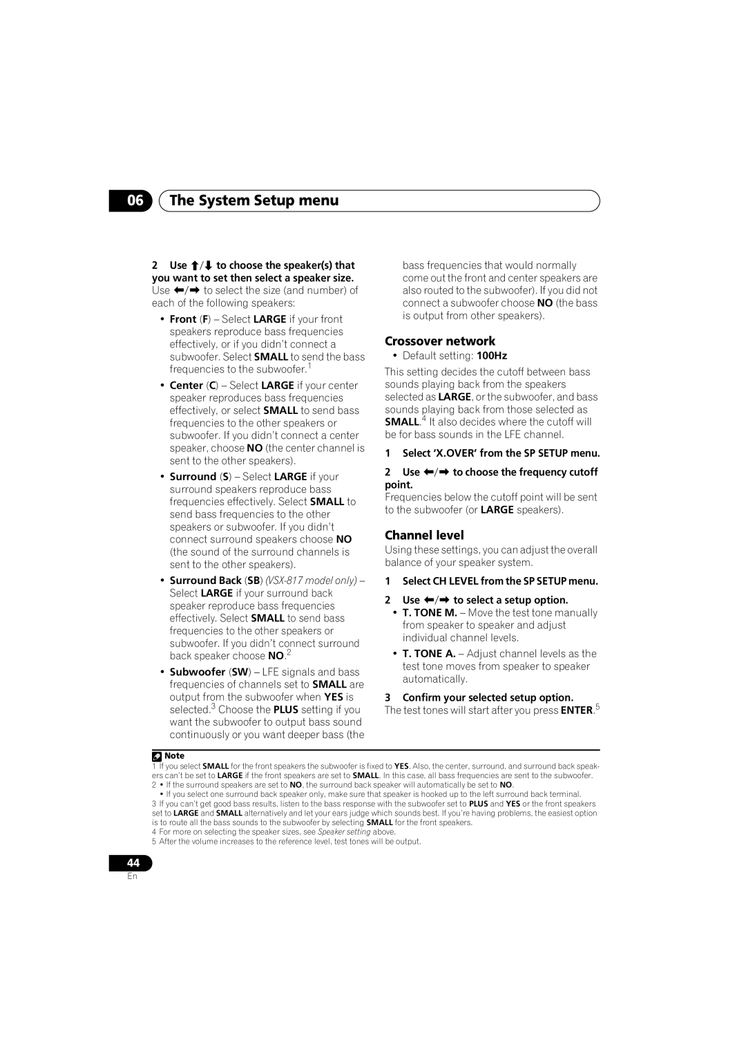 Pioneer VSX-517-S/-K manual Crossover network, Channel level 