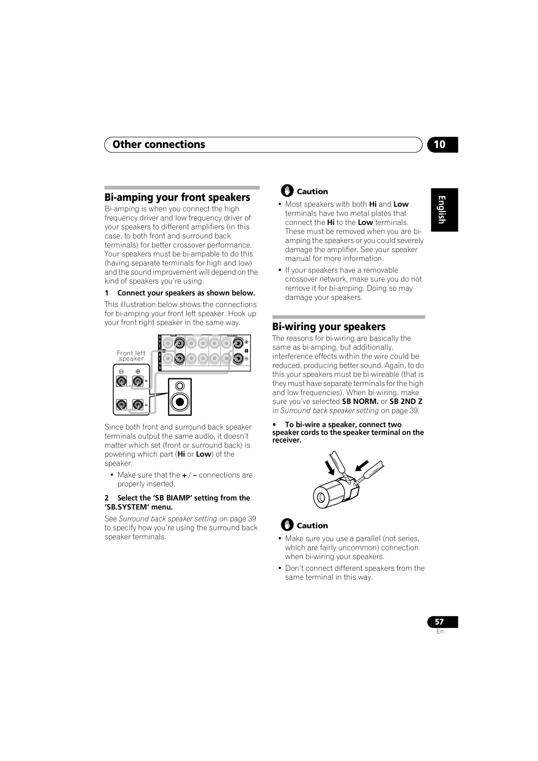 Pioneer VSX-517-S/-K manual Other connections Bi-amping your front speakers, Bi-wiring your speakers, Français 