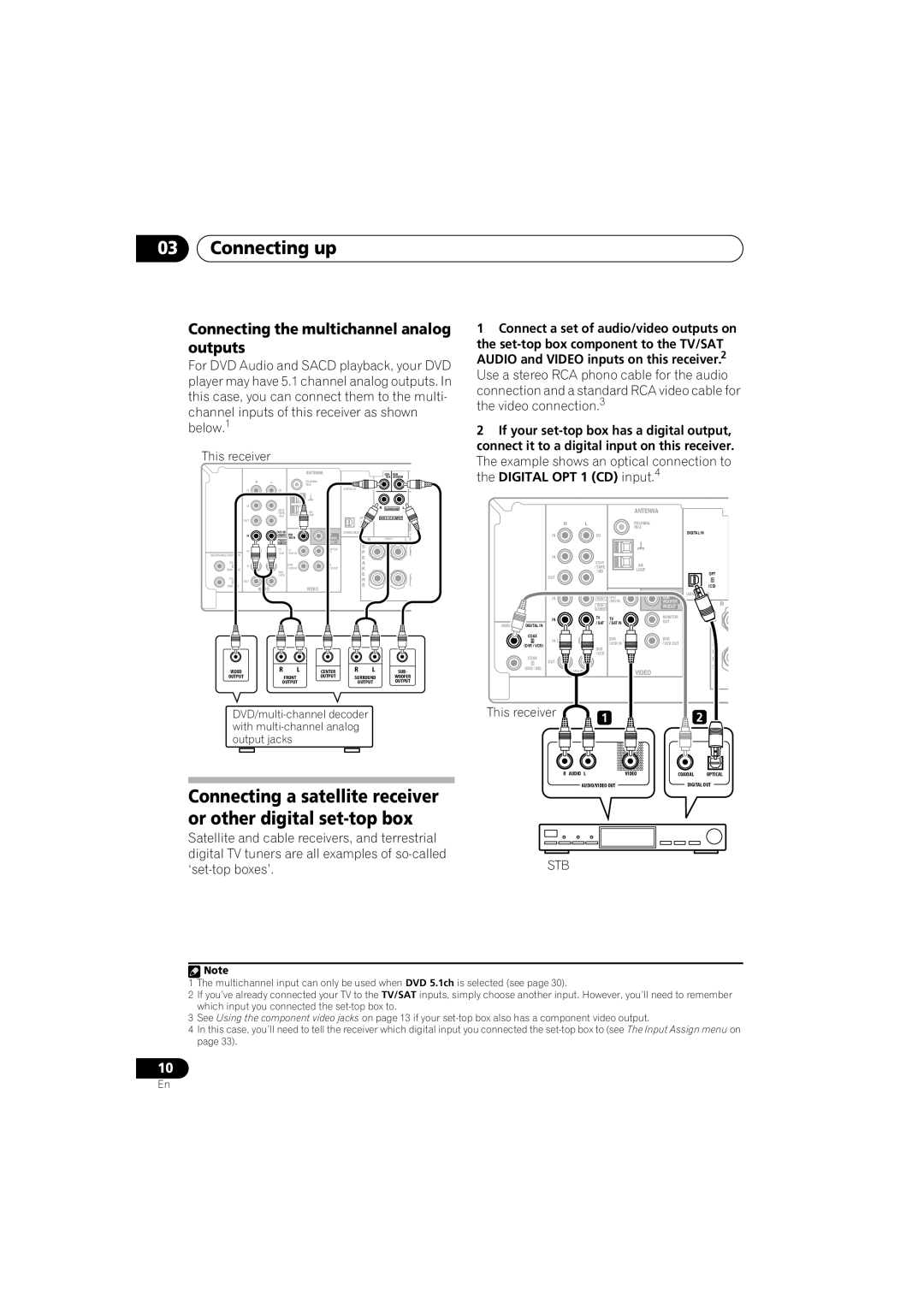 Pioneer VSX-518 manual Connecting the multichannel analog outputs, Connect a set of audio/video outputs on 