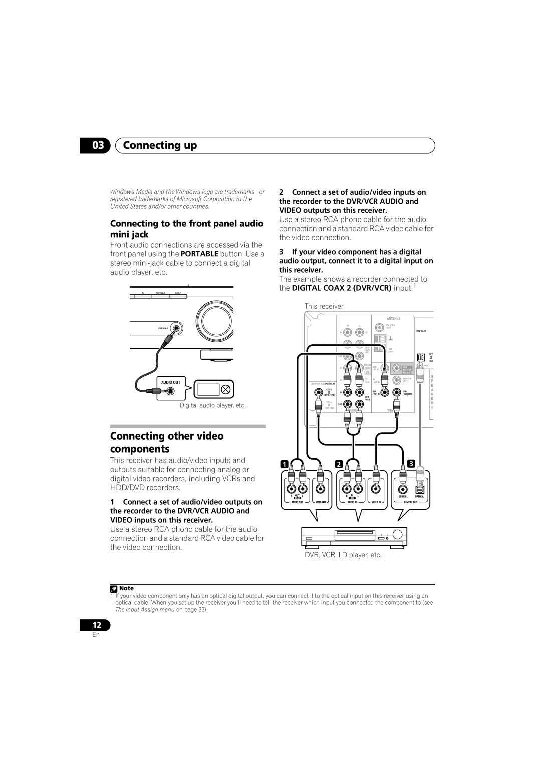 Pioneer VSX-518 manual Connecting other video components, Connecting to the front panel audio mini jack 