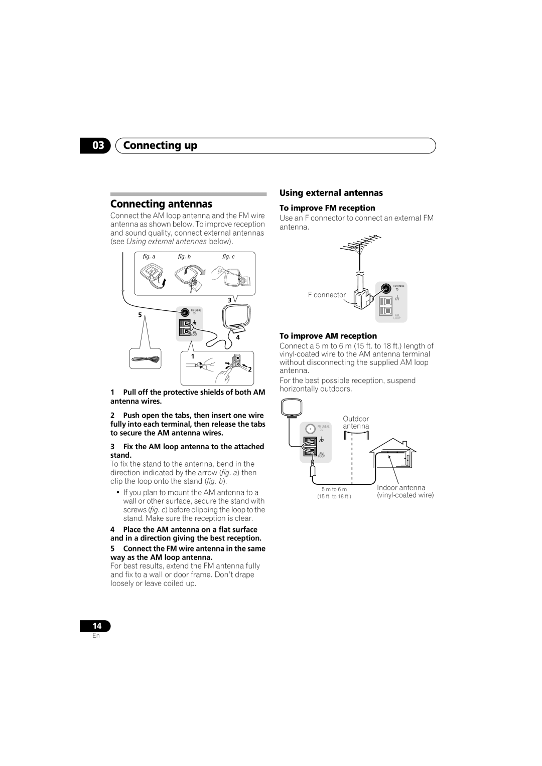 Pioneer VSX-518 manual Connecting up Connecting antennas, Using external antennas, To improve FM reception 