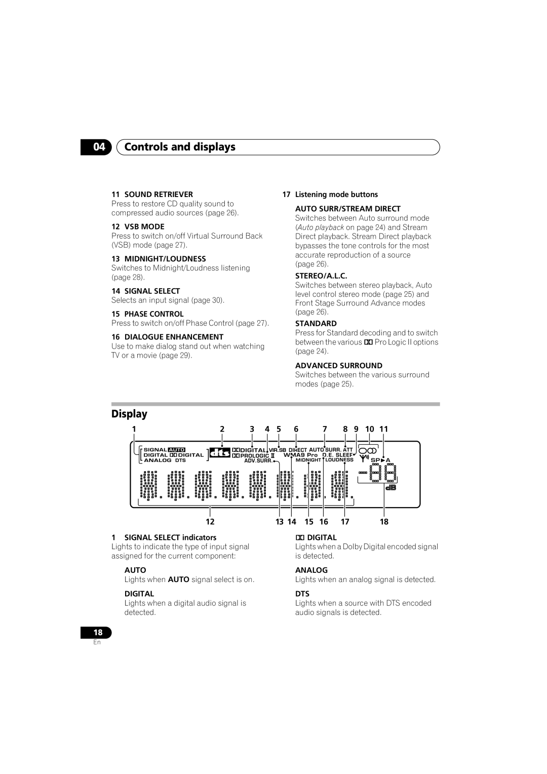 Pioneer VSX-518 manual Controls and displays, Display 