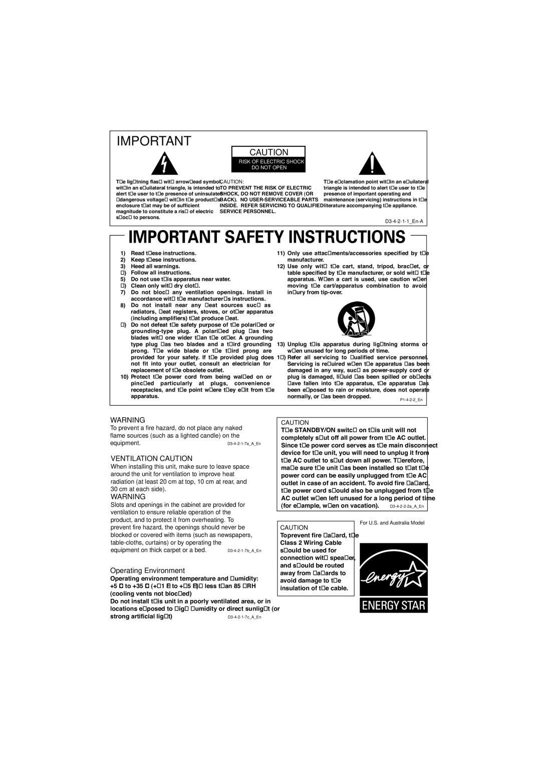 Pioneer VSX-518 manual Ventilation Caution, Operating Environment 