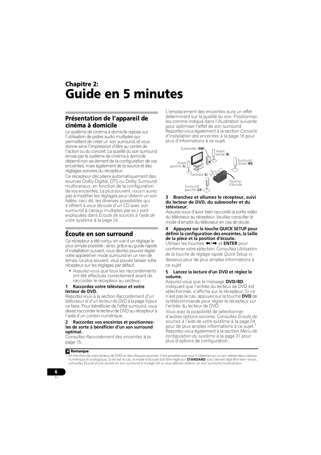 Pioneer VSX-518 manual Guide en 5 minutes, Présentation de l’appareil de cinéma à domicile, Écoute en son surround 