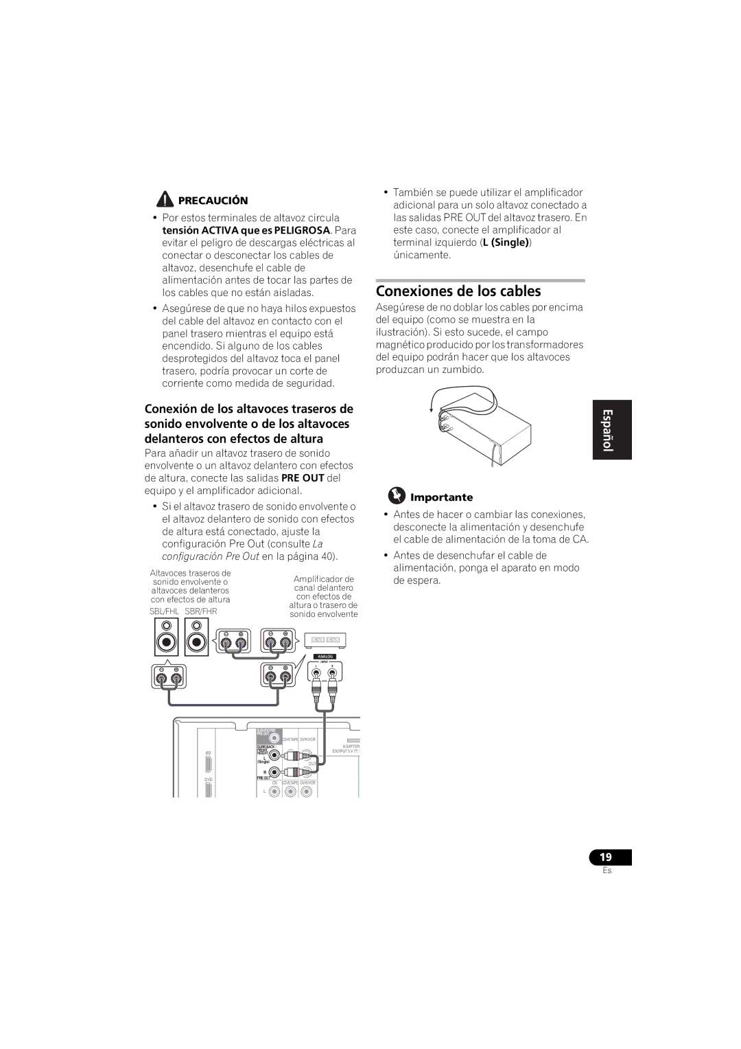 Pioneer VSX-520 manual Conexiones de los cables, Magnético producido por los transformadores 