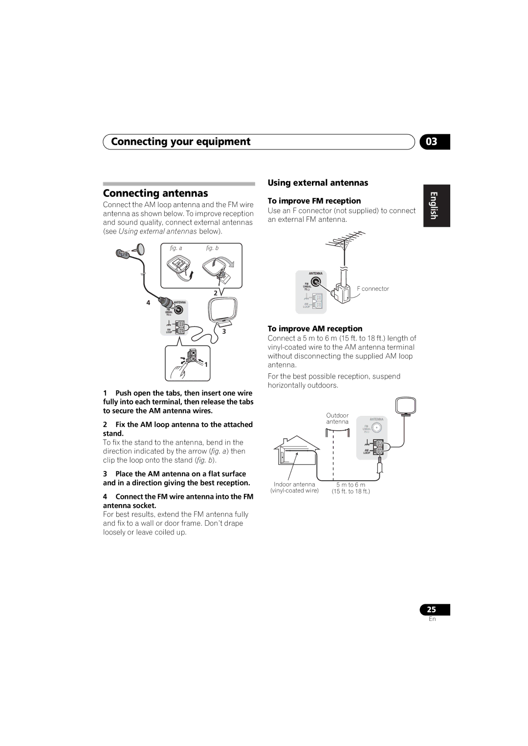 Pioneer VSX-520 manual Connecting your equipment Connecting antennas, Using external antennas, To improve FM reception 