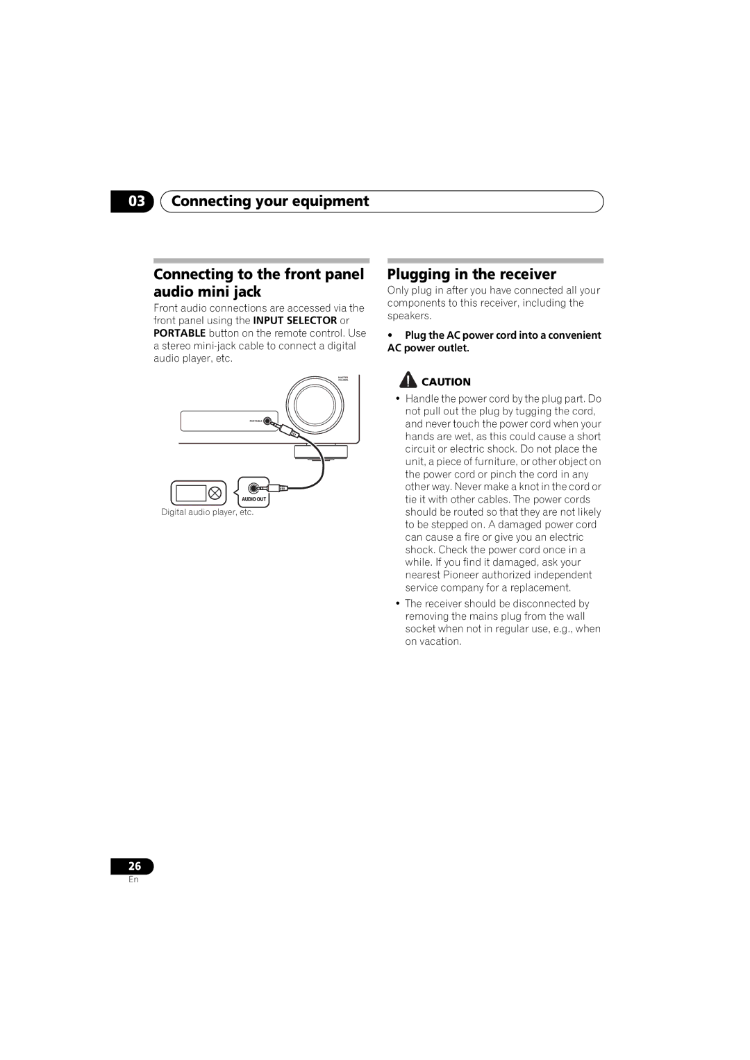 Pioneer VSX-520 manual Plugging in the receiver, Plug the AC power cord into a convenient AC power outlet 