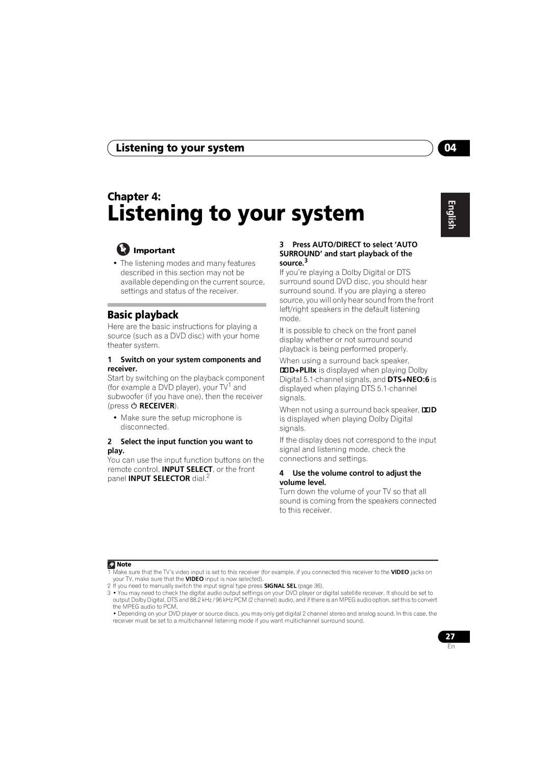 Pioneer VSX-520 manual Listening to your system Chapter, Basic playback 