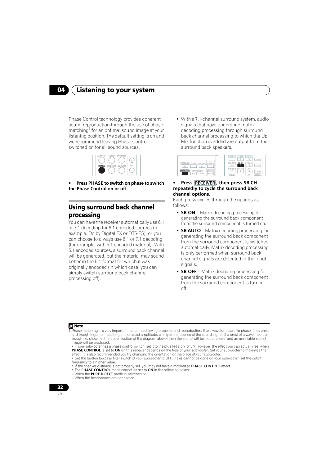 Pioneer VSX-520 manual Using surround back channel processing, Each press cycles through the options as follows 