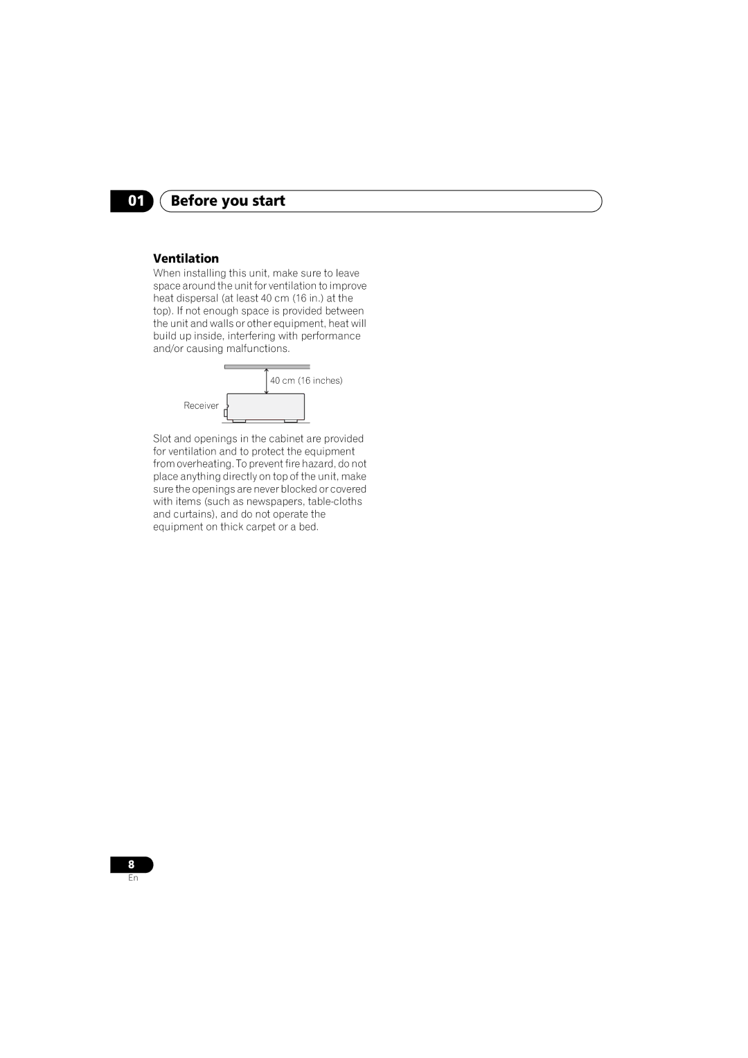 Pioneer VSX-520 manual Before you start, Ventilation 