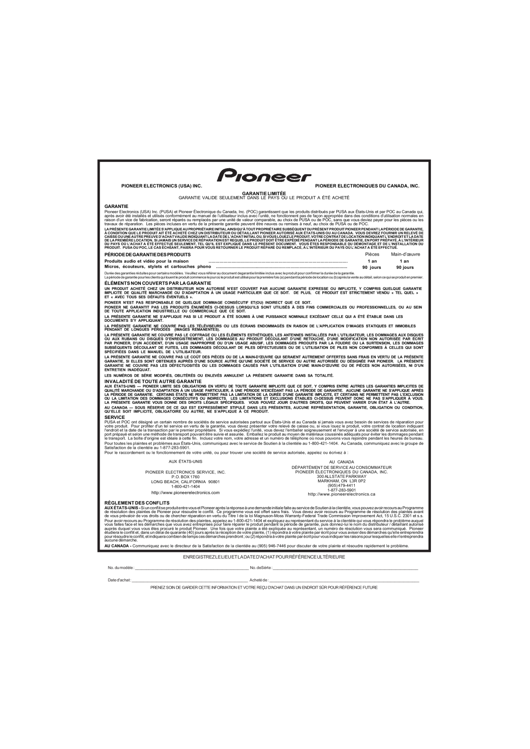 Pioneer VSX-520 manual Pioneer Electronics Usa Inc 
