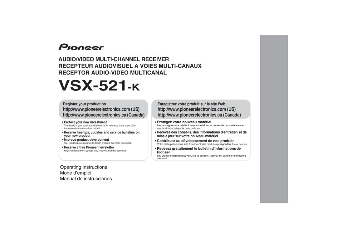 Pioneer VSX-521-K operating instructions 