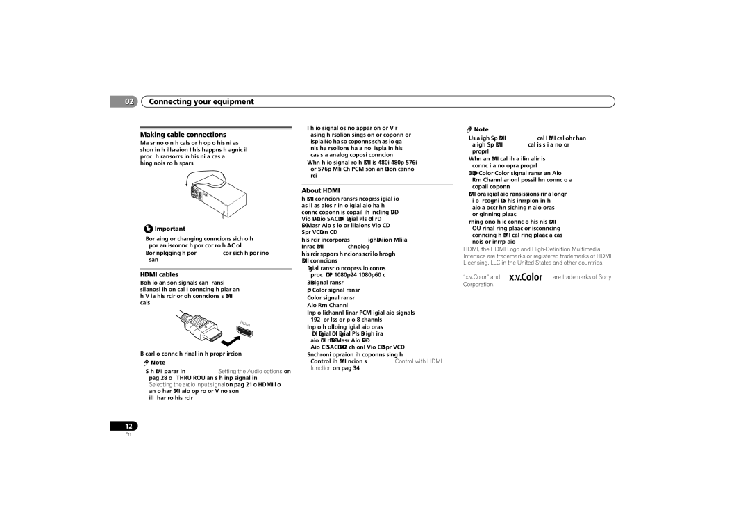 Pioneer VSX-521-K operating instructions Making cable connections, Hdmi cables, About Hdmi 