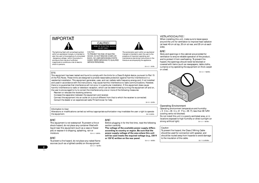 Pioneer VSX-521-K operating instructions Information to User, Risk of Electric Shock Do not Open 