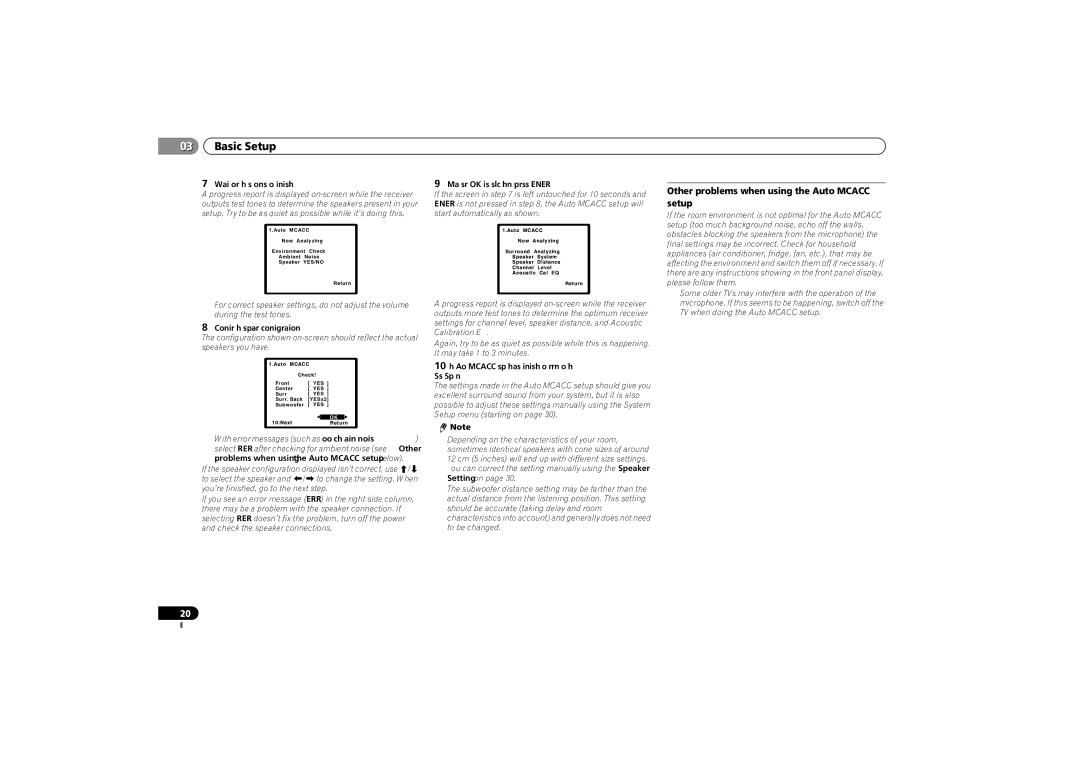 Pioneer VSX-521-K operating instructions Other problems when using the Auto Mcacc setup, Wait for the test tones to finish 