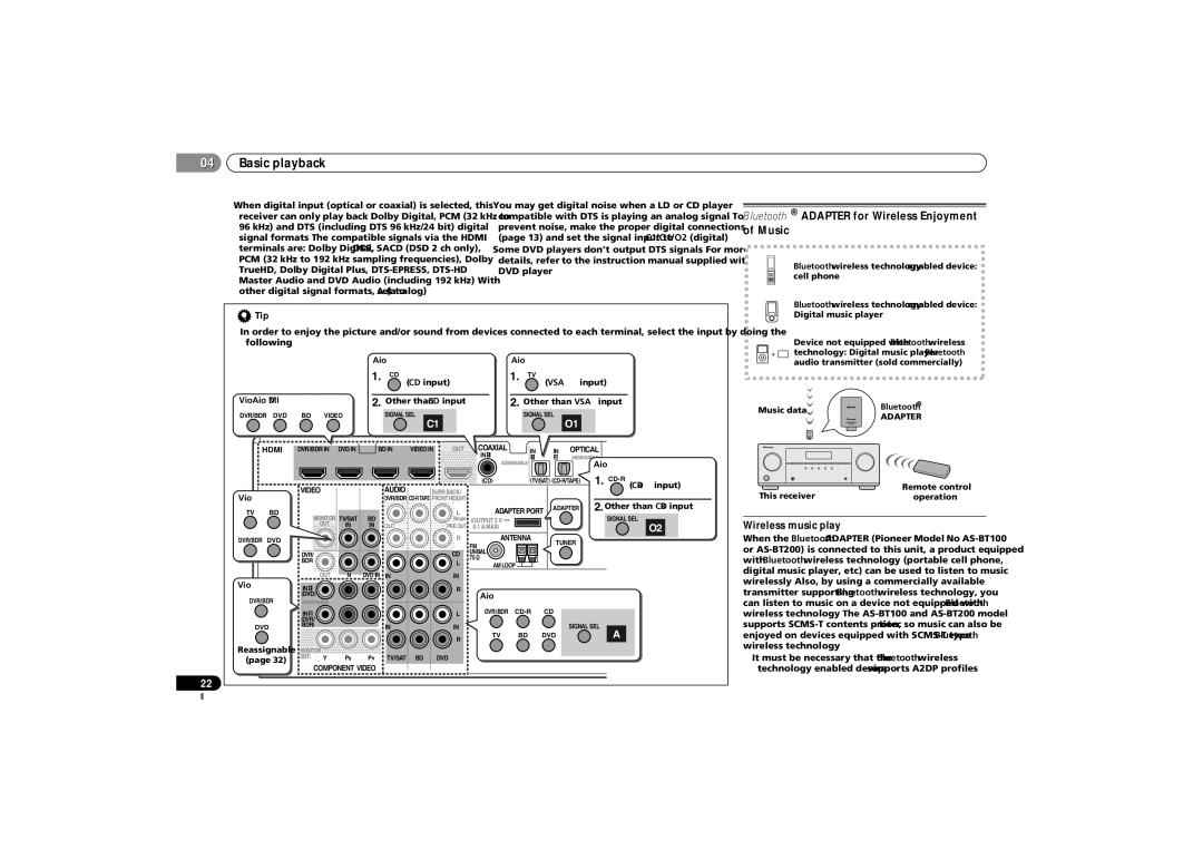 Pioneer VSX-521-K operating instructions Bluetooth Adapter for Wireless Enjoyment of Music, Tip, Wireless music play 