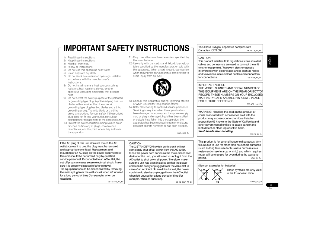 Pioneer VSX-521-K operating instructions This Class B digital apparatus complies with Canadian Ices, Important Notice 