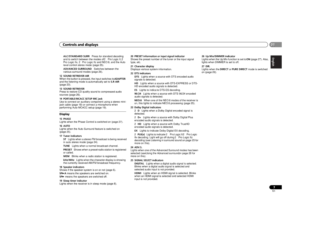 Pioneer VSX-521-K operating instructions 0101, Display 