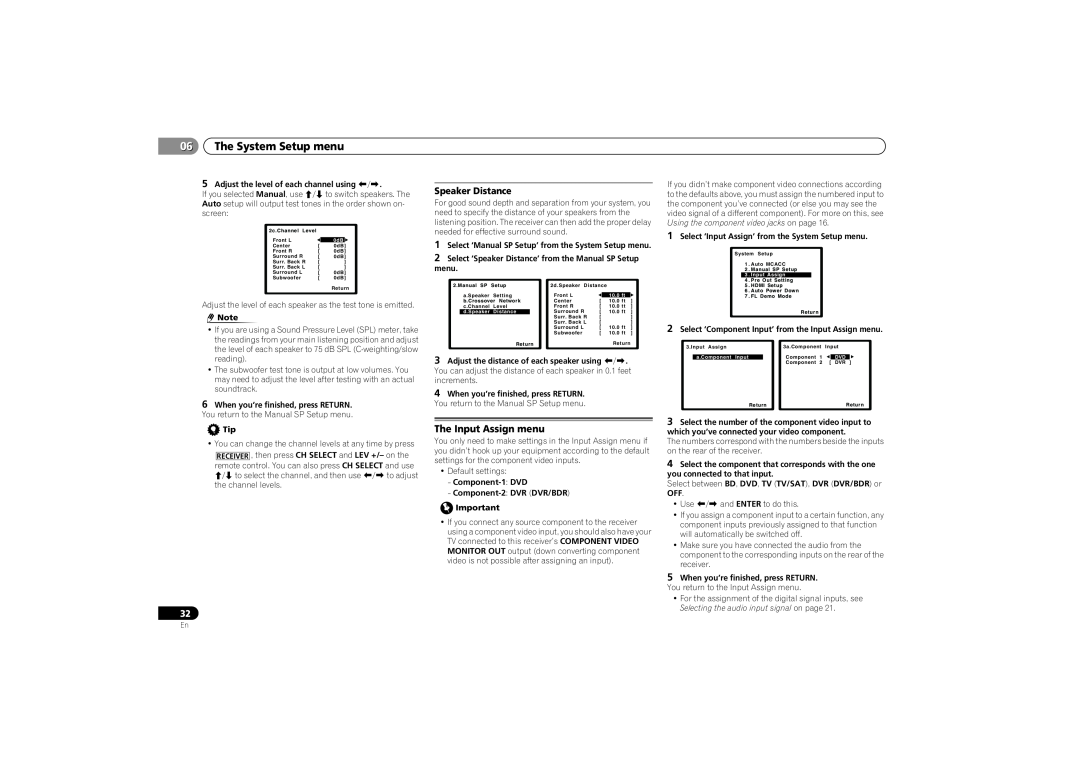 Pioneer VSX-521-K operating instructions 06The System Setup menu, The Input Assign menu, Speaker Distance 