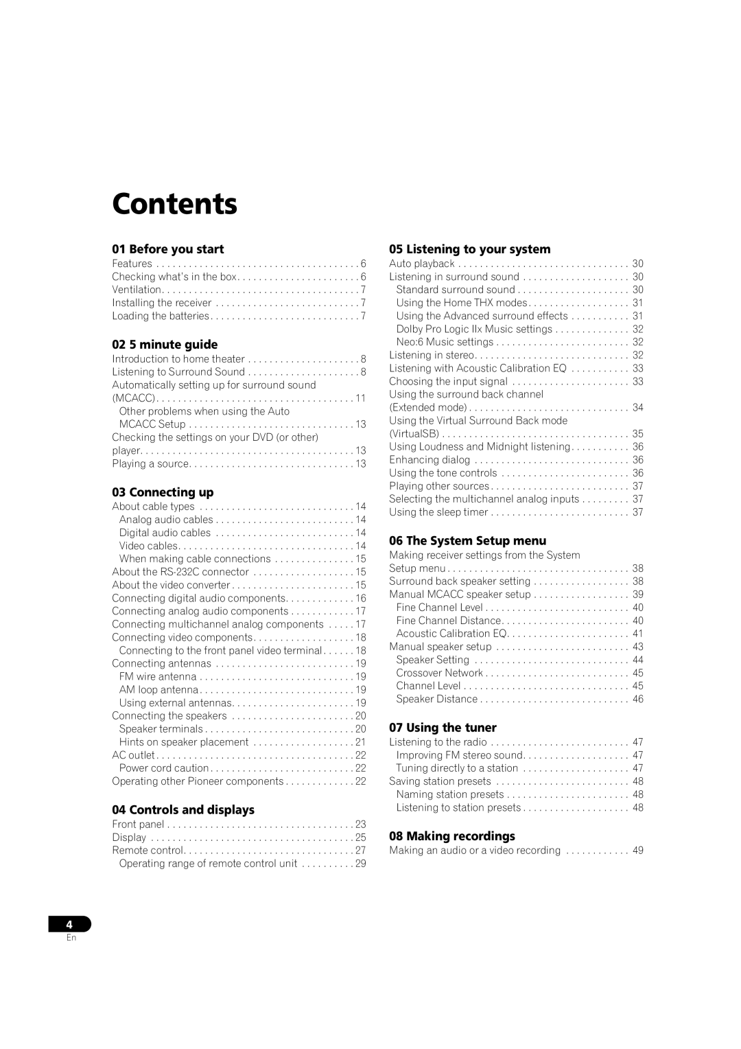 Pioneer VSX-52TX manual Contents 