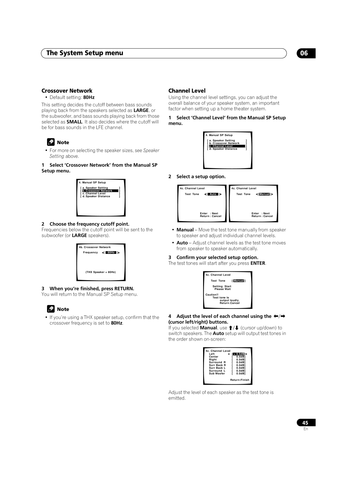 Pioneer VSX-52TX manual Crossover Network, Channel Level 