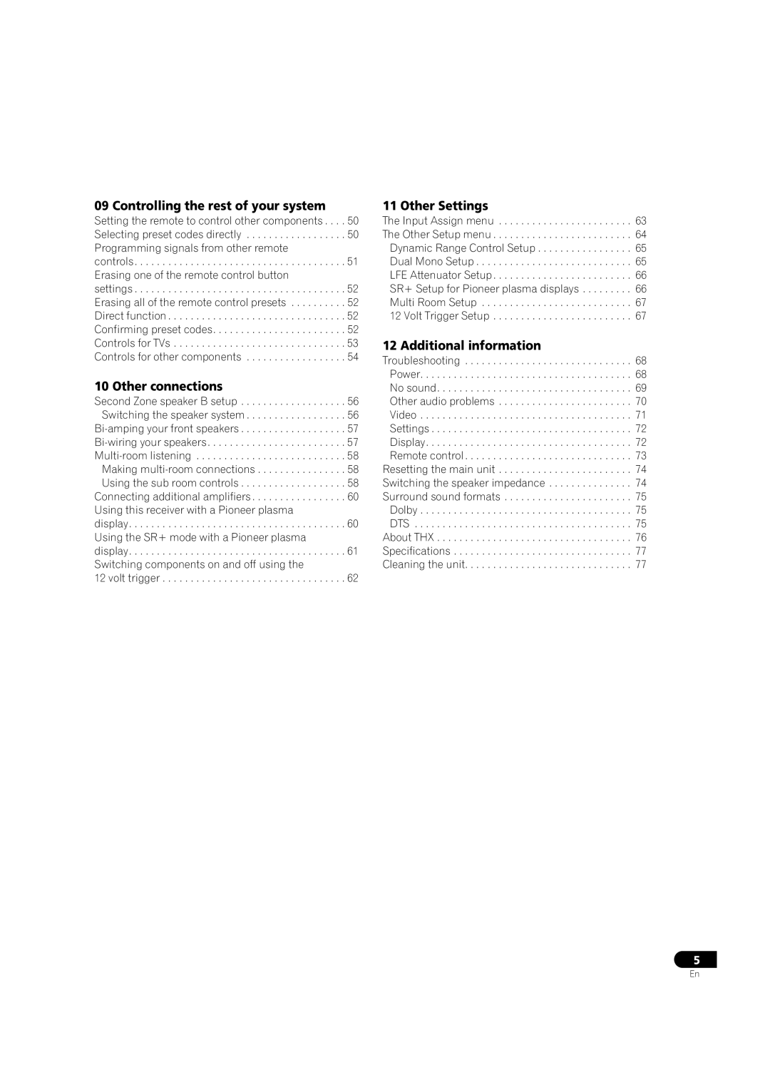 Pioneer VSX-52TX manual Controlling the rest of your system, Other connections, Other Settings, Additional information 